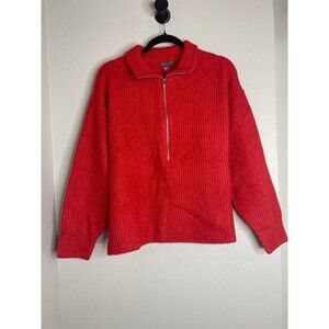 Vince Camuto Red Half Zip Sweater XL Ribbed Knit Pullover Women’s Cozy Winter